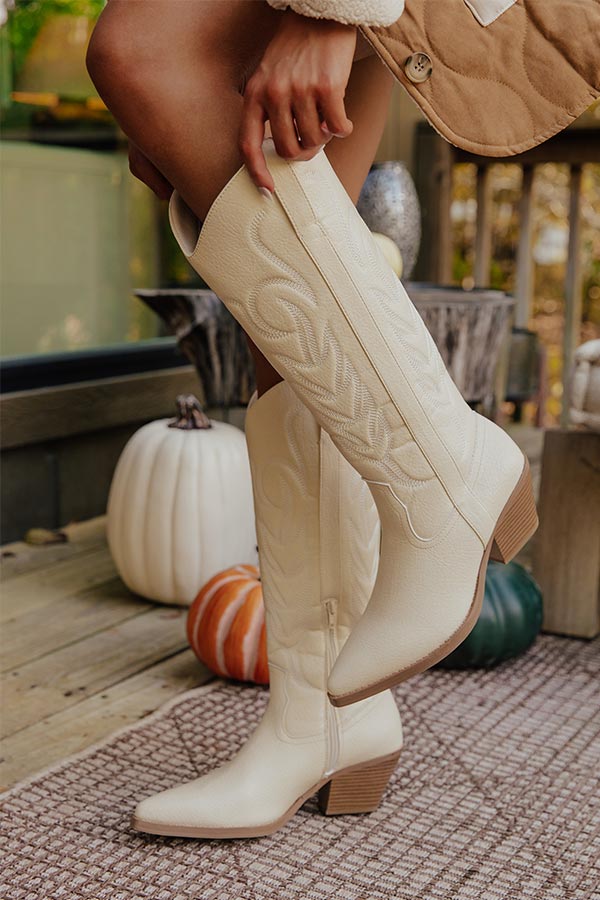 The Dixie Faux Leather Cowboy Boot in French Vanilla Image - 2