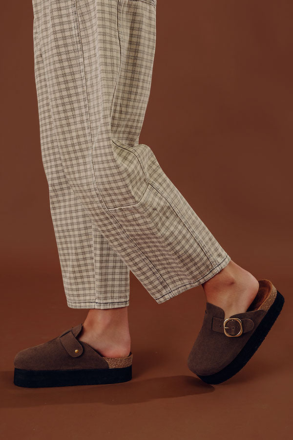 The Payton Faux Suede Platform Clogs in Chocolate/Black