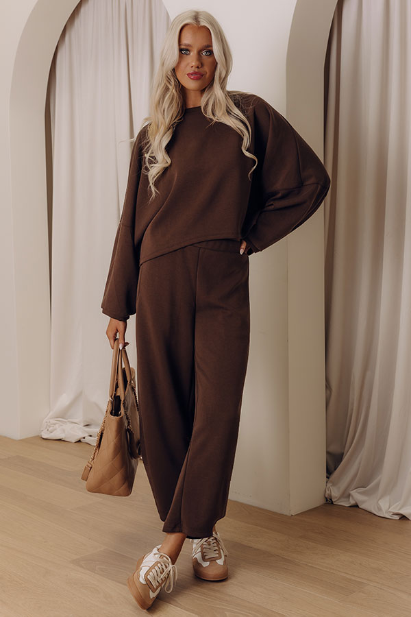 Sunday Reset Midrise Scuba Barrel Leg Pants in Chocolate