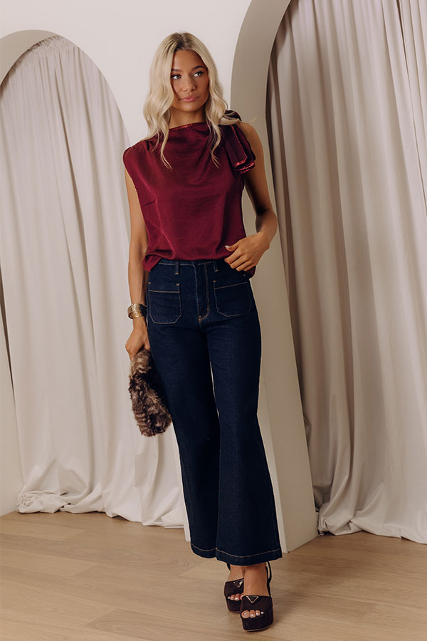 Chic Night Out Side Tie Top in Merlot Image - 2