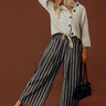 The Cora Midrise Wide Leg Stripe Pants in Black Image - 1