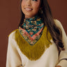 Boho Vibes Floral Satin Fringe Scarf in Teal Image - 1