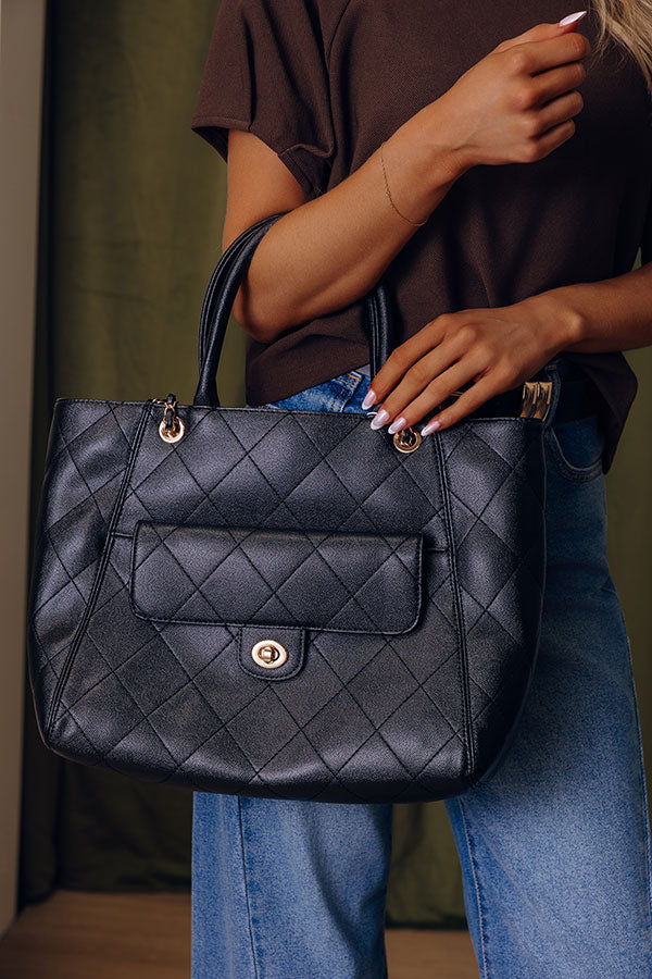 Hank Faux Leather Quilted Tote in Black