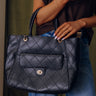 Hank Faux Leather Quilted Tote in Black Image - 1