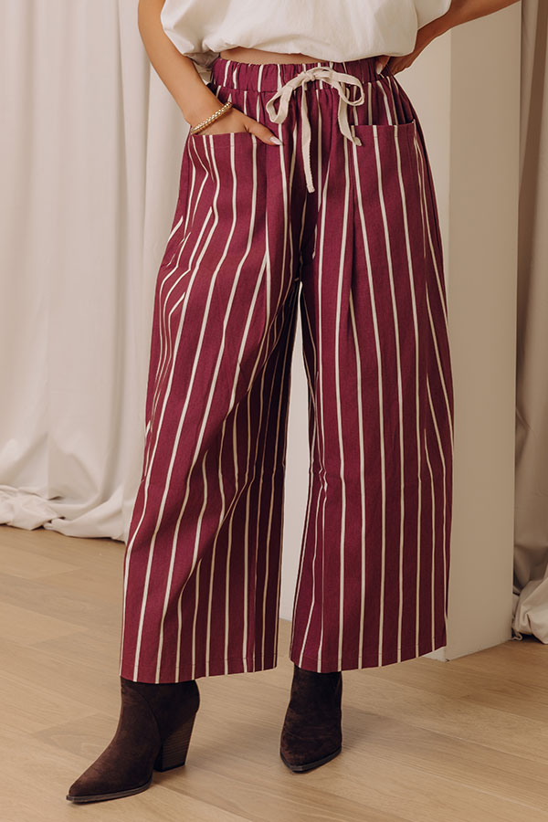 The Cora Midrise Wide Leg Stripe Pants in Wine Image - 1