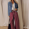 The Cora Midrise Wide Leg Stripe Pants in Wine Image - 1