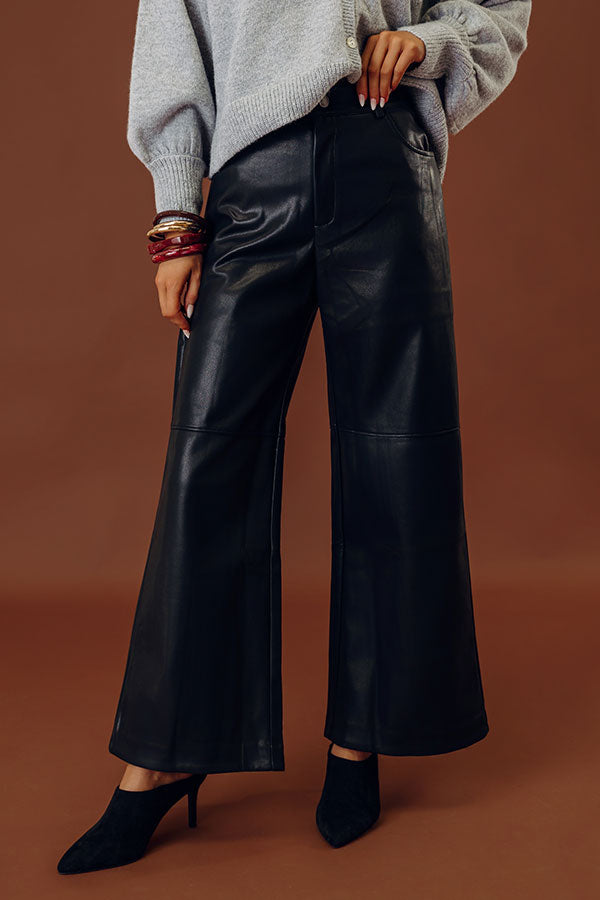 The Colbie High Waist Faux Leather Wide Leg Pants in Black
