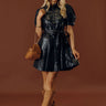 Martinis At Midnight Faux Leather Embroidered Mini Dress Image - 1