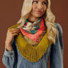 Boho Vibes Floral Satin Fringe Scarf in Turquoise Image - 1
