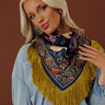 Boho Vibes Floral Satin Fringe Scarf in Navy Image - 1