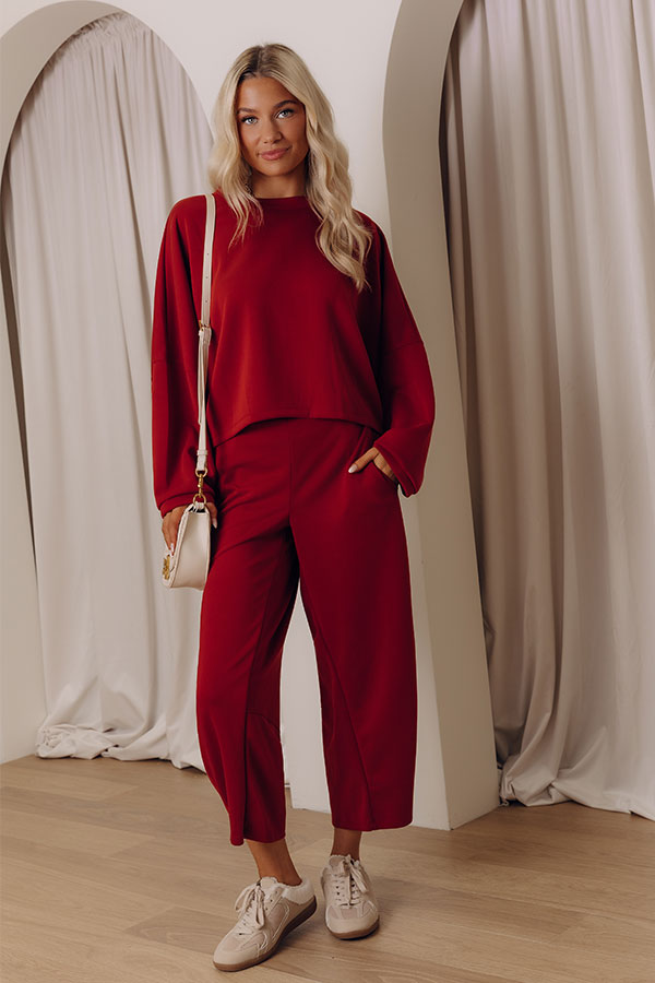 Sunday Reset Midrise Scuba Barrel Leg Pants in Red Image - 1