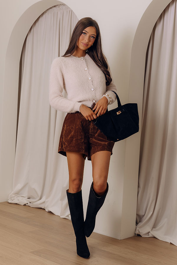 The Madeline High Waist Velvet Shorts in Chocolate