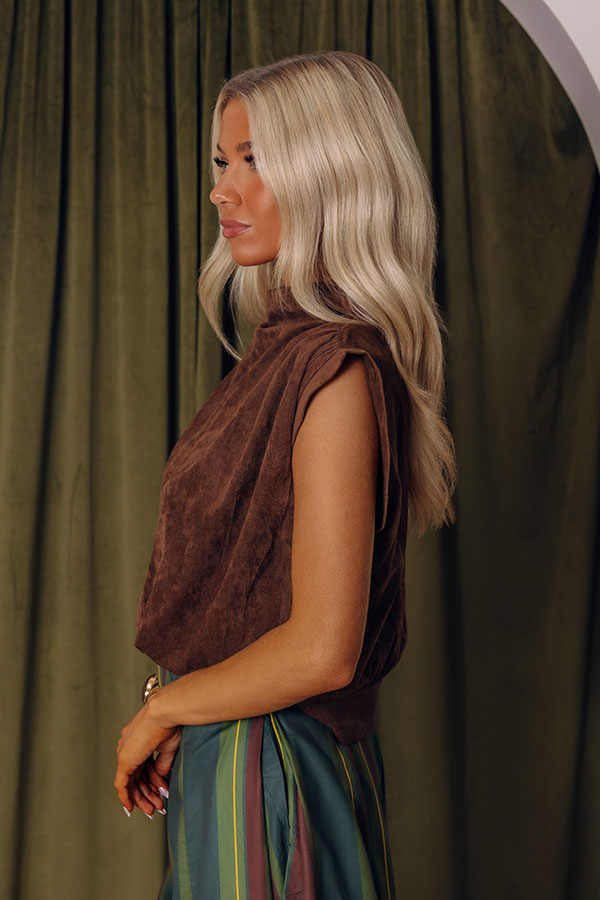 Date Night Out Faux Suede Top in Chocolate Image - 2