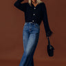 Cozy Cutie Knit Feather Trim Cardigan in Black Image - 1