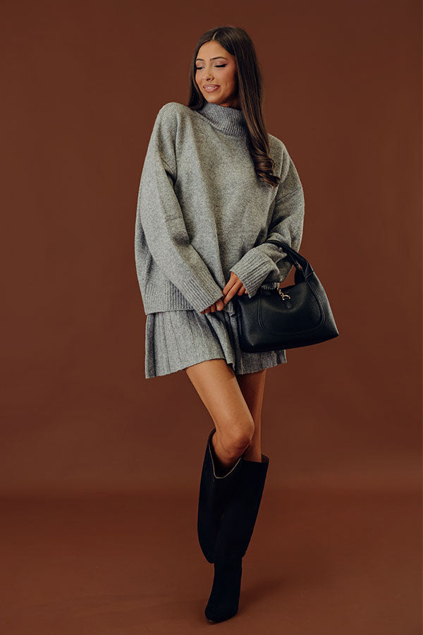 Central Park Stroll High Waist Knit Mini Skirt in Grey Image - 1