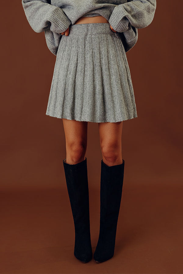 Central Park Stroll High Waist Knit Mini Skirt in Grey Image - 2