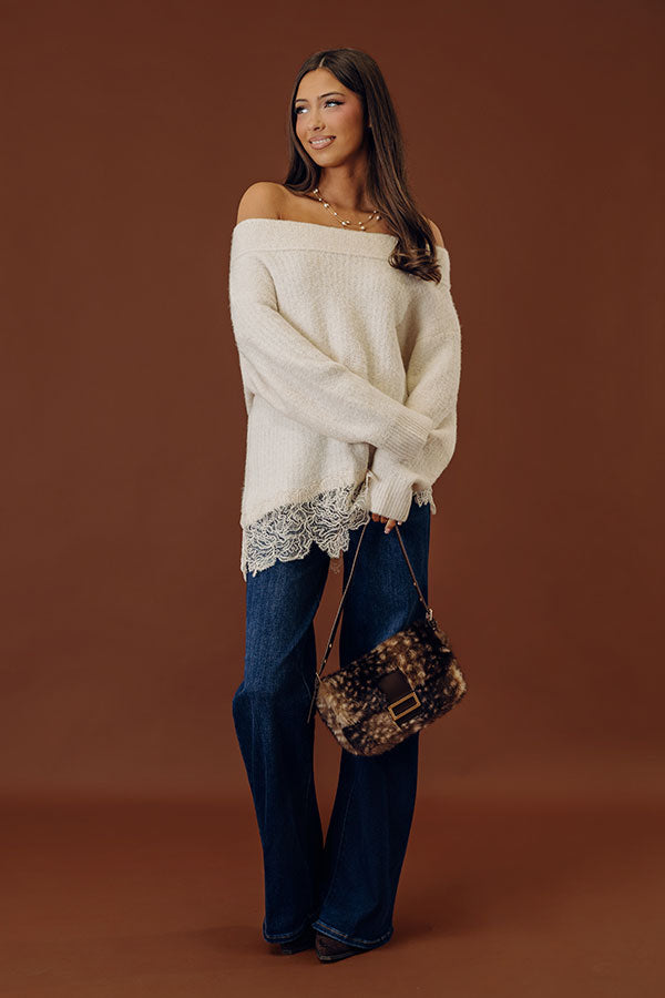 Cuddle Season Knit Lace Trim Sweater Top in Cream Image - 1