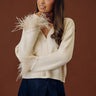 Cozy Cutie Knit Feather Trim Cardigan in Cream Image - 1