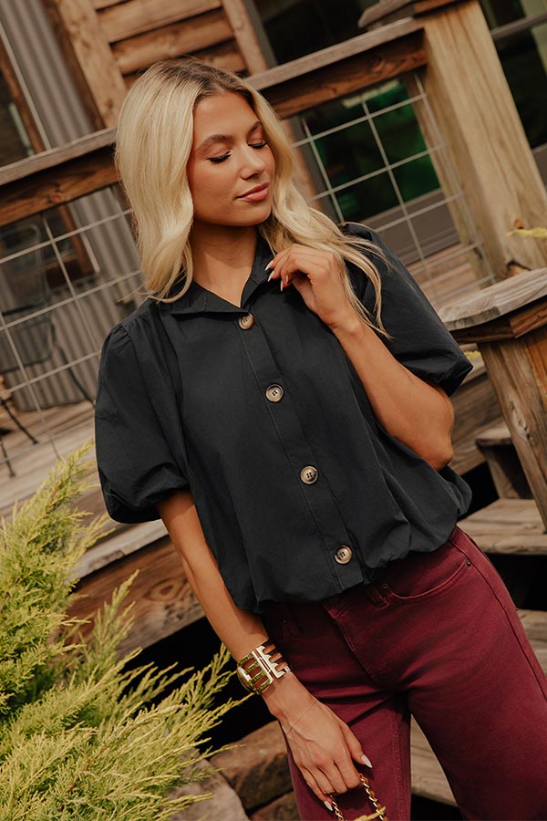 Remarkable Style Bubble Hem Top in Black