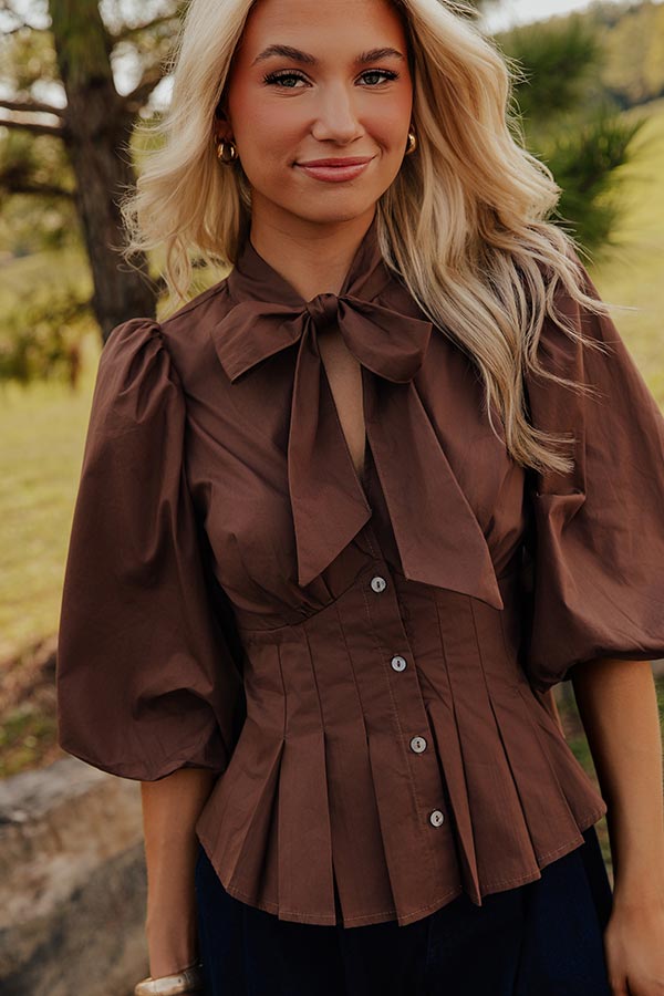 Louvre Chic Front Tie Top in Chocolate Image - 2