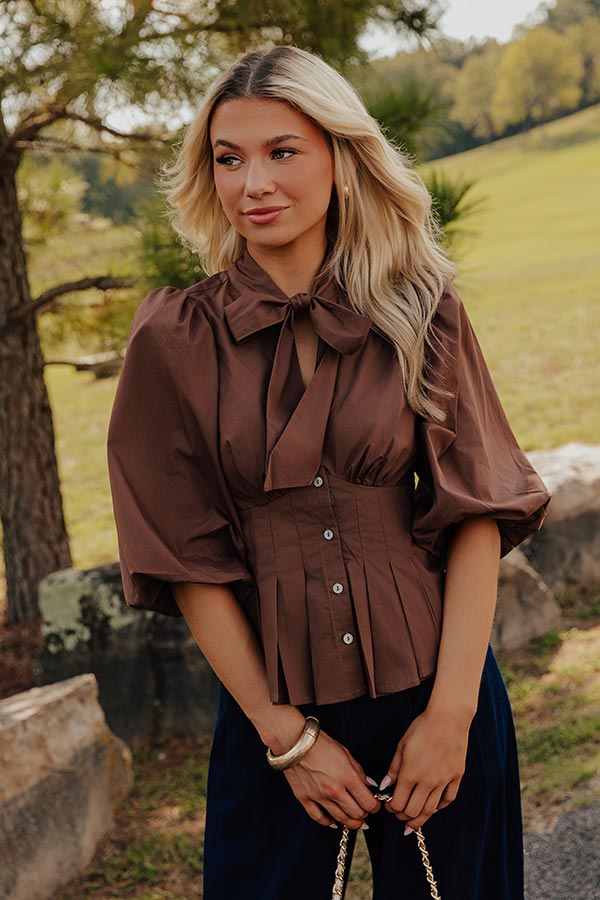 Louvre Chic Front Tie Top in Chocolate Image - 1