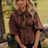 Louvre Chic Front Tie Top in Chocolate Image - 1
