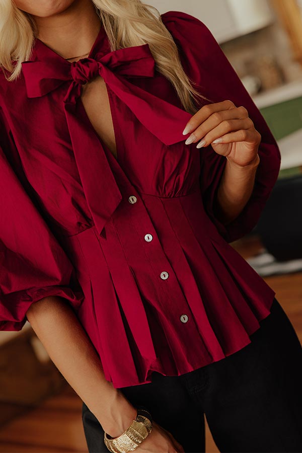 Louvre Chic Front Tie Top in Wine Image - 2