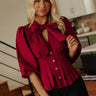 Louvre Chic Front Tie Top in Wine Image - 1
