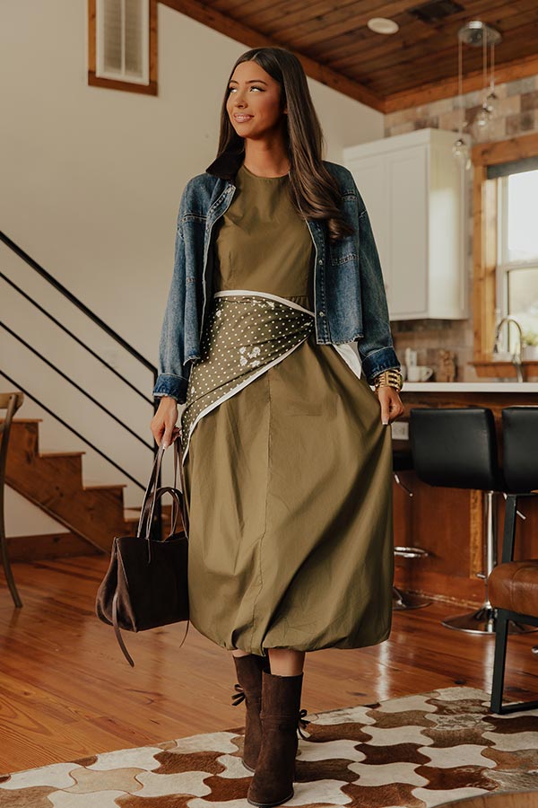 Charmed To Meet You Side Tie Midi Dress in Martini Olive Image - 1