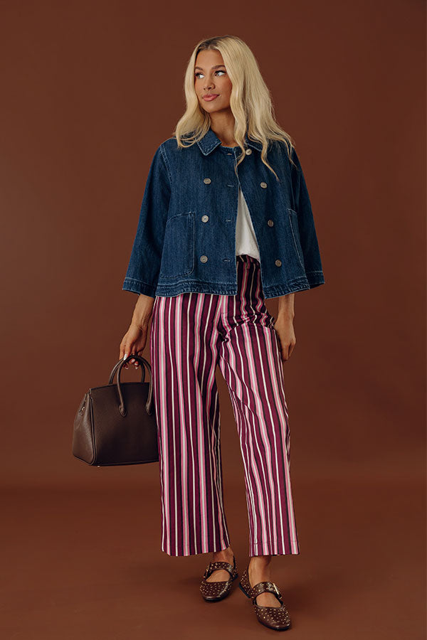 The Cindy High Waist Stripe Barrel Leg Pants in Vineyard Grape Image - 1