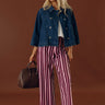 The Cindy High Waist Stripe Barrel Leg Pants in Vineyard Grape Image - 1