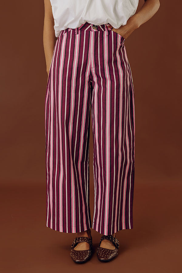 The Cindy High Waist Stripe Barrel Leg Pants in Vineyard Grape Image - 2