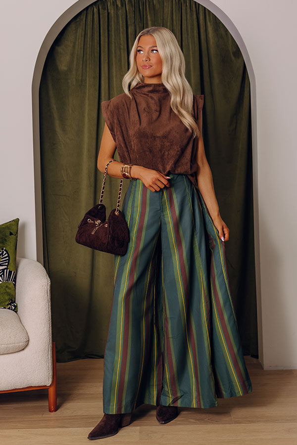 The Harmony High Waist Stripe Palazzo Pants in Hunter Green Image - 2