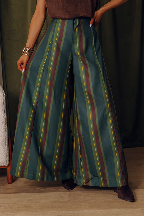 The Harmony High Waist Stripe Palazzo Pants in Hunter Green