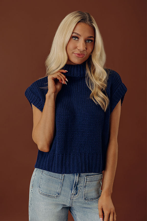 Coffee Shop Charm Knit Sweater Top in Navy Image - 2