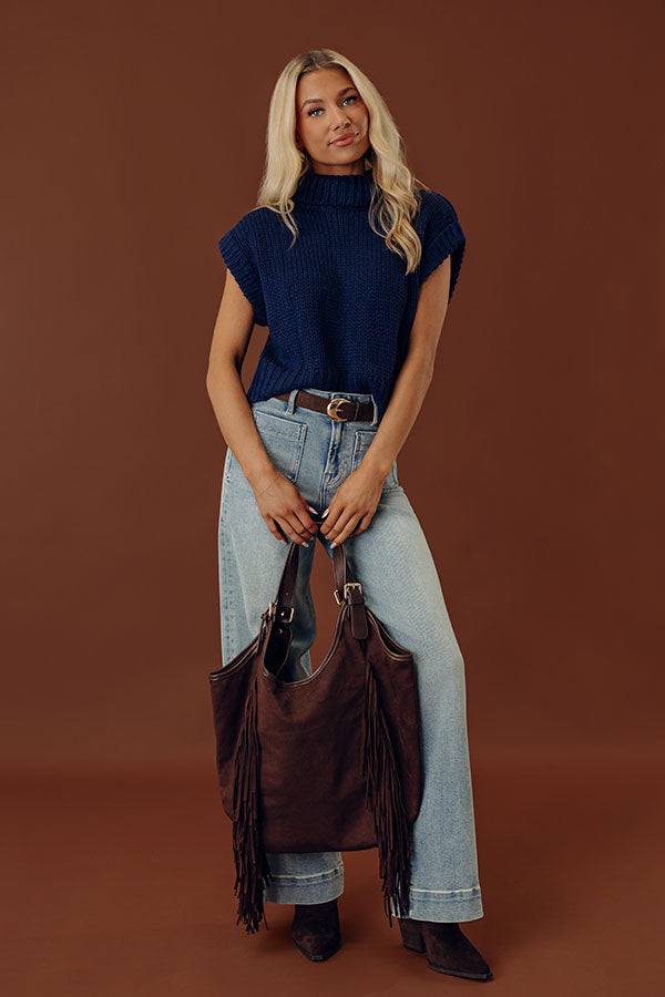 Coffee Shop Charm Knit Sweater Top in Navy Image - 1