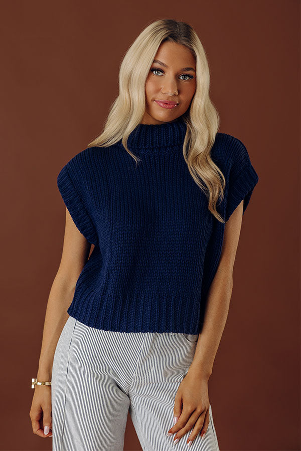 Coffee Shop Charm Knit Sweater Top in Navy