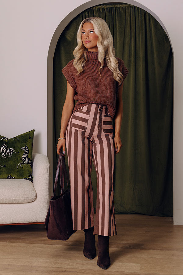 The Palmer High Waist Stripe Wide Leg Pants in Chocolate Image - 2