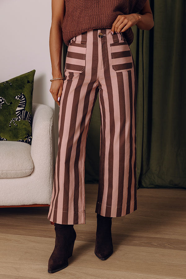 The Palmer High Waist Stripe Wide Leg Pants in Chocolate Image - 1
