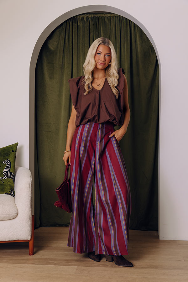The Harmony High Waist Stripe Palazzo Pants in Wine Image - 2