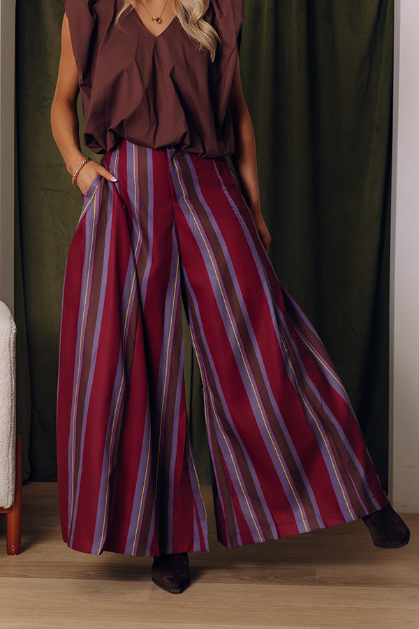 The Harmony High Waist Stripe Palazzo Pants in Wine