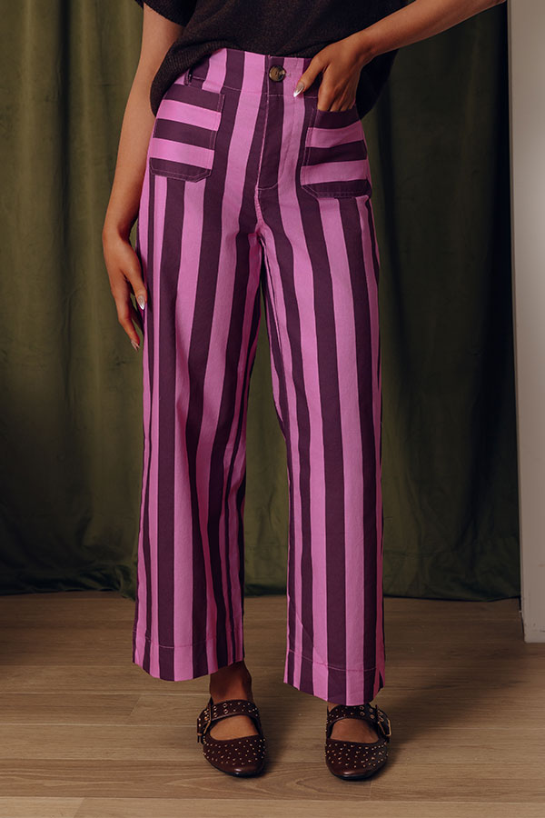 The Palmer High Waist Stripe Wide Leg Pants in Windsor Wine Image - 2