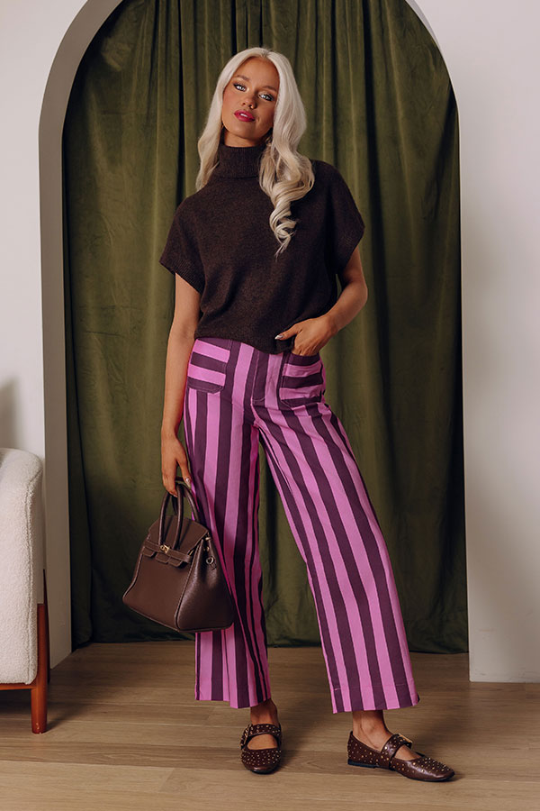 The Palmer High Waist Stripe Wide Leg Pants in Windsor Wine Image - 1