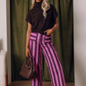 The Palmer High Waist Stripe Wide Leg Pants in Windsor Wine Image - 1