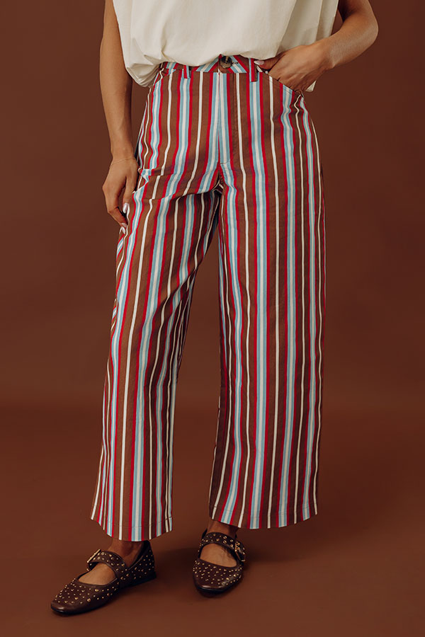 The Cindy High Waist Stripe Barrel Leg Pants in Chocolate Image - 2