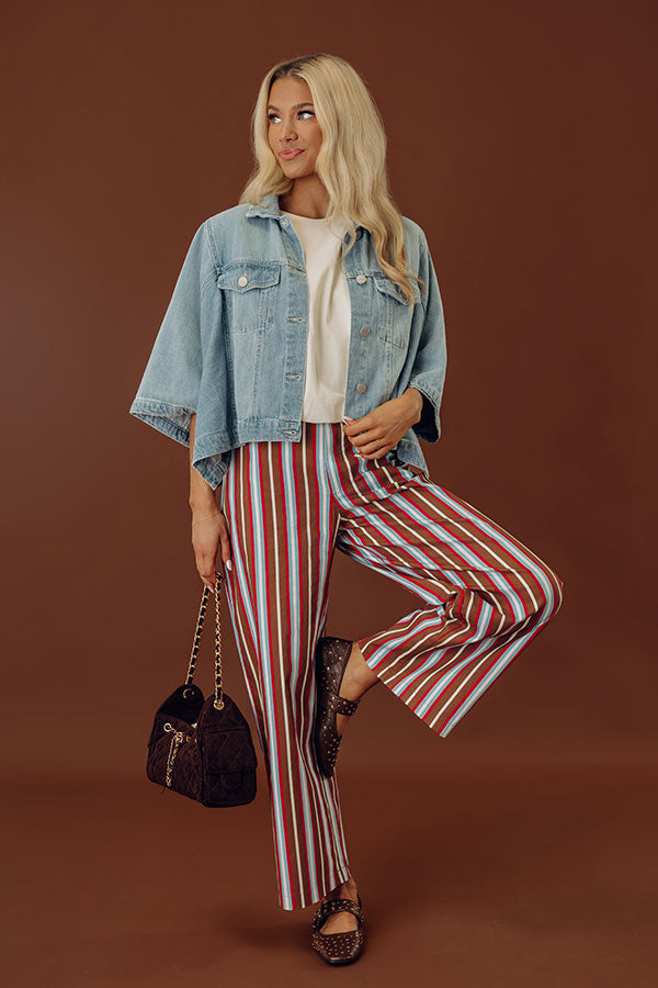 The Cindy High Waist Stripe Barrel Leg Pants in Chocolate Image - 1