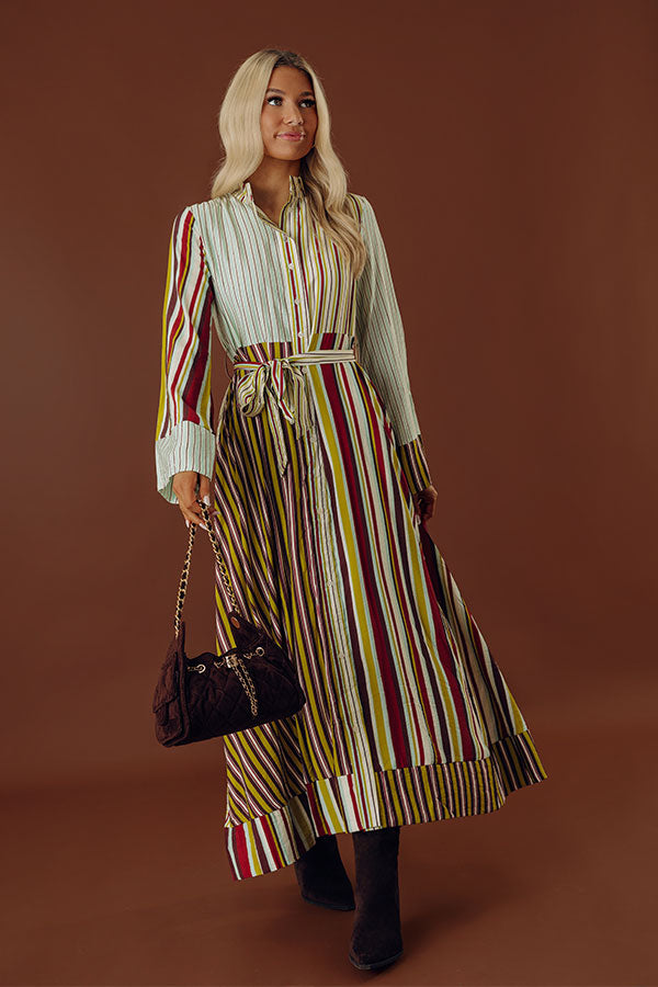 Social Hour Chic Stripe Button Down Maxi Dress Image - 1