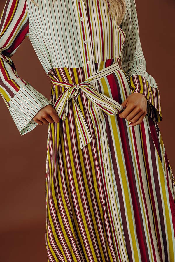 Social Hour Chic Stripe Button Down Maxi Dress Image - 2