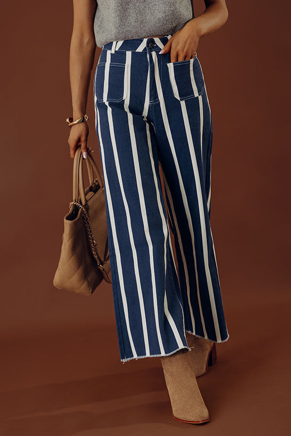 The Lindy High Waist Stripe Wide Leg Jeans in Dark Wash Image - 2