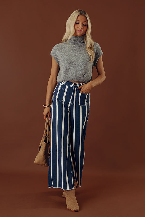 The Lindy High Waist Stripe Wide Leg Jeans in Dark Wash Image - 1